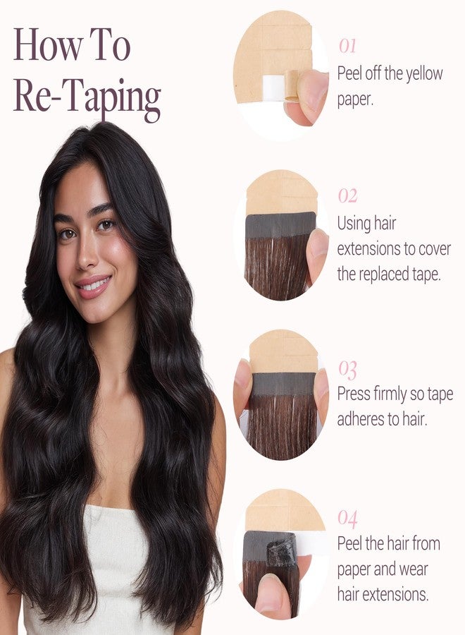 Goo-Goo GOO GOO Tape in Hair Extensions Human Hair, 1 Jet black, 20inch 50g 20pcs, Skin Weft Seamless Invisible, Silky Straight with Thick Ends, Remy Human Hair - Image 5